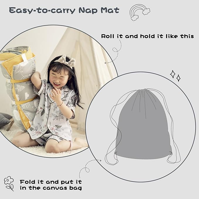 Hi Sprout Toddlers Nap Mat with Removable Pillow and Soft Blanket, Lightweight Daycare Preschool Kindergarten Sleeping Bag, Travel Slumber for Kids Girls Boys