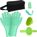 MIYIJHY 7-Piece Pet Grooming Kit with Storage Bag | Portable Bathing Set for Dogs & Cats | Includes Silicone Gloves, Deshedding Brushes & Finger Toothbrushes | All-in-One Pet Care (Sage Green)