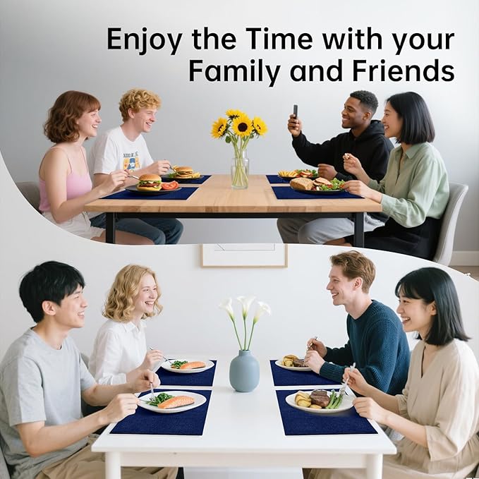 Blue Forest | Rectangular Faux Linen Placemats Set of 4 | Dual- Layered Thickened for Durability | Heat Resistant | Machine Washable | Wrinkle Free for Easy Care Indoor/Outdoor Use - NavyBlue