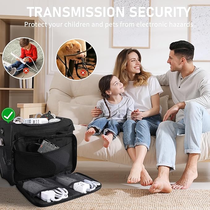 LOTCAIN Cable Organizer Bag,Cable Management Box Cord Organizer Case,Electronics Cord Storage Bag with Adjustable Divider Large Cable Storage Bag Carrying Case for Cable, Cord,Power Strip
