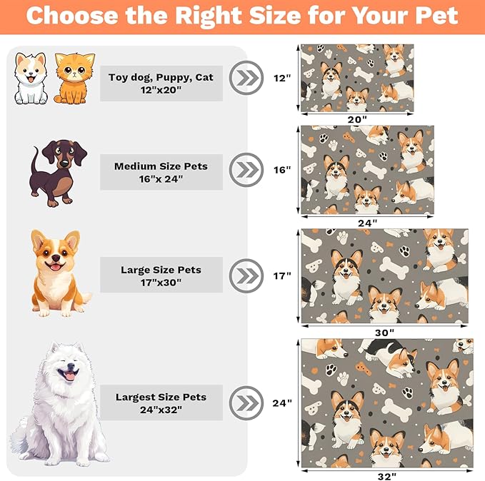 Eizlang Corgi Dog Cat Food Mat,12"x20" Inches Rapid Absorbent Pet Feeding Mat,Pets Placemat Water Bowl Mats with Rubber Backing,No Stains Cat Dog Feeding Mats Indoor,Pet Accessories Supplies