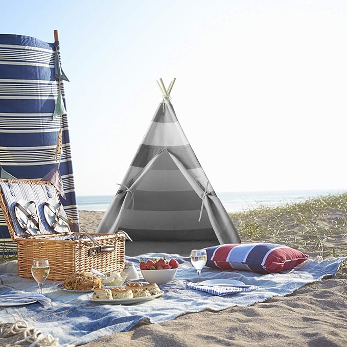 Teepee Tent for Kids Boys Indoor Play Teepee Tent for Boy Grey Stripe Teepee Kids Tent Indoor for Children Nursery Decor, Foldable Teepee for Boys & Girls Birthday Gift