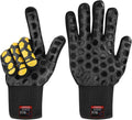 J H Heat Resistant Oven Glove:EN407 Certified 932 °F, 2 Layers Silicone Coating, Oven Mitts for Cooking, Kitchen, Fireplace,Camping, Grilling (Black/Yellow, Regular Cuff)