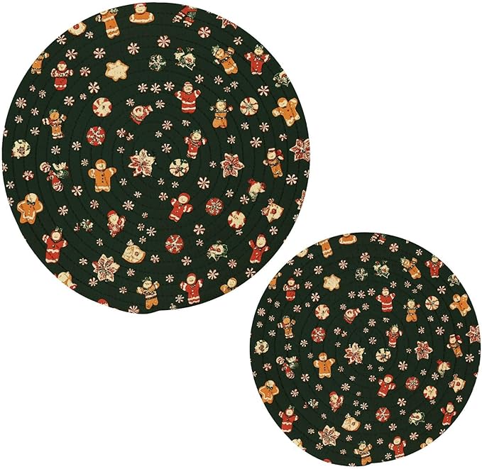 Christmas Green Trivets for Hot Dishes Pots and Pans Potholders Woven Trivet Cotton Round Large Pot Holder Decor Heat Resistant Hot Pads Mat for Table Counter Cooking Potholder Set of 2 (