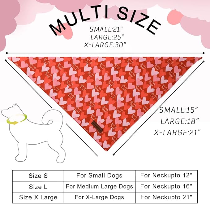 Unique Style Paws Dog Valentine's Day Bandanas 2Pcs Washable Cotton Triangle Painting Love Heart Dog Scarfs for Small Medium Large Dogs and Cats
