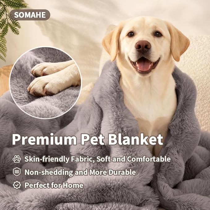 SOMAHE Dog Blanket Self-Warming Throw for Medium & Large Dogs, Dual-Side Sherpa Plush, Thick Crate Bed Cover & Car Seat Mat, Anti-Static Machine Washable No Shrink, 39x30 Inch Gray