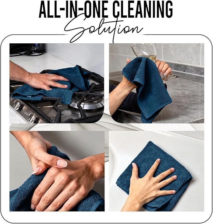 RIVERSIDE 24 Pack Washcloths Set - 100% Cotton [12x12 Inches] - 500 GSM, Soft, Quick-Dry & Highly Absorbent Face Towels - Perfect for Bathroom, Gym, Hotel, Spa & Travel - Opal Blue
