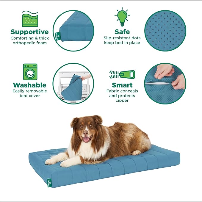 Furhaven Orthopedic Dog Bed – Puffy Quilted Foam Mattress with Removable Washable Cover, Soft & Supportive for Kennels & Crates - Large, Lagoon