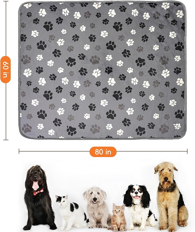 CAPT.SNOOZE Waterproof Dog Blankets Pet Blanket 60"x80", Soft Fluffy Sofa Car Bed Protector, Reversible Sherpa Fleece Dog Blanket for Large Dogs (Dark Grey-Paws)