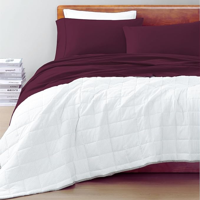 LANE LINEN 100% Organic Cotton Eco Friendly Full Size Bed Sheets, Mercerized Fully Elasticized Cotton Sheets Full, Percale Weave Soft & Comfy Comes in Variety of Colors- Windsor Wine