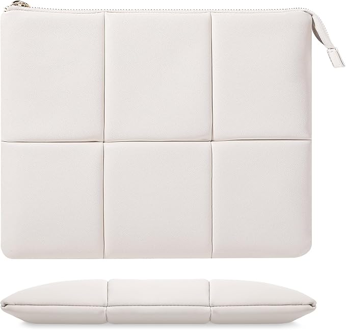 Moko 12.9 Inch Tablet Sleeve Case, Puffy Tablet Bag Fit with iPad Pro 6th/5th/4th 12.9 inch, Surface Pro 9/8 13", New Galaxy Tab S9+/S8+ 12.4, Built-in Elastic Band, PU Leather Carrying Case, White