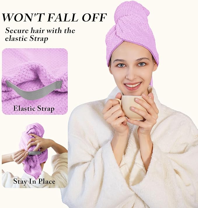 Wuwahold Microfiber Hair Towels, Waffle Hair Towel Set, Super Soft Highly Absorbent, Sturdy Quick Drying Turbans for Long, Thick, Curly Hair (5 Pack, 40" x 20")