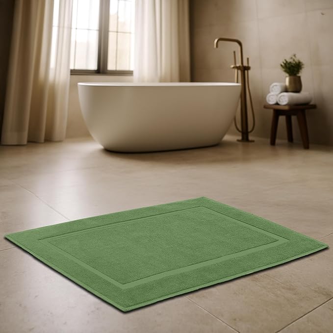 RIVERSIDE Bath Mat Set of 2 - Green Bath Mats 21x34 Inches, Not a Bathroom Rug, 100% Ring Spun Cotton, Super Soft & Highly Absorbent Bathroom Floor Mats