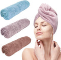 YHPDYL 3 Pack Microfiber Hair Towel Wrap for Women, Fast Drying Hair Turban with Button, Anti-Frizz Large Hair Towel for All Hair Styles, Soft & Absorbent Hair Drying Towel (Purple, Bule, Brown)