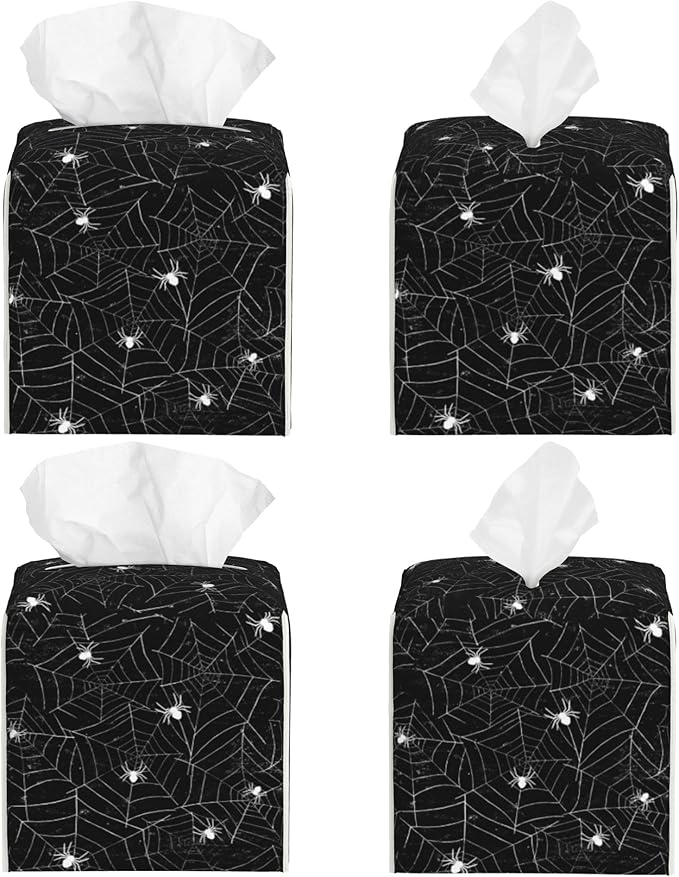 POIUBLE Leather Tissue Box Holder Spider Web Tissue Box Cover Square Waterproof Tissue Holder Organizer Modern Napkin Holder for Bedroom Dresser Night Stand Office Desk