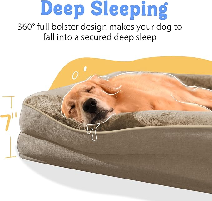 Orthopedic Extra Large Dog Bed - XXL Washable Memory Foam Giant Pet Couch Sofa with Removable Cover Waterproof Bolster for Large Size Dogs, 42x30