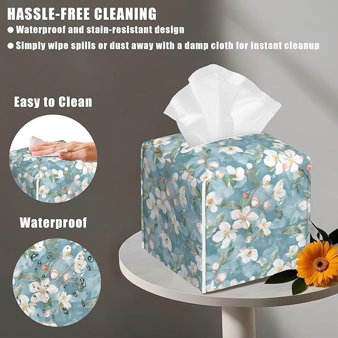 BLYKVGHQ Abstract Blooming Flower Tissue Box Cover Square, Tissue Box Holder with Bottom Belt Leather Facial Paper Organizer Dispenser for Bathroom Bedroom Dresser Night Stand Tabletop