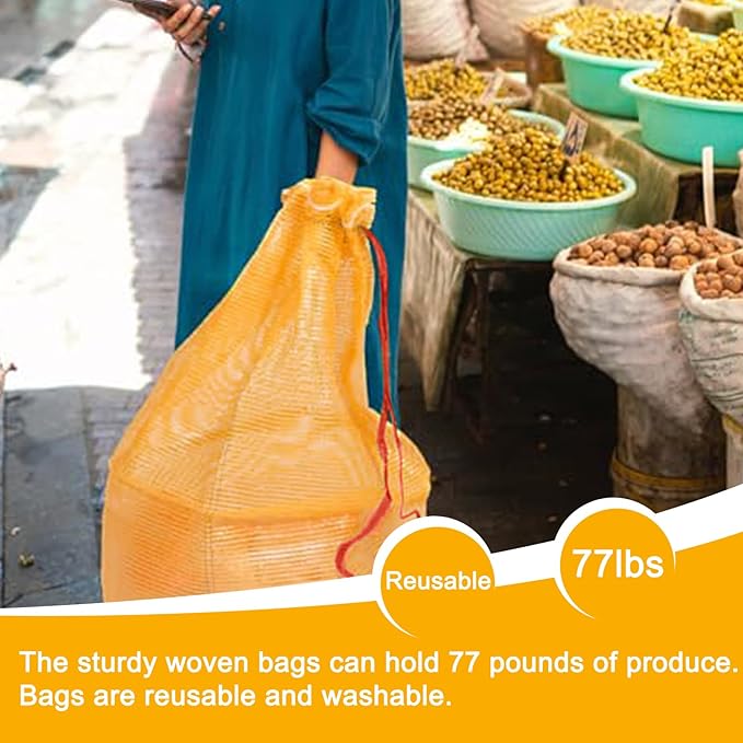 77 lbs Mesh Onions Fresh Bags 50pcs, 32"×20" Mesh Bags,Reusable Produce Bags with Drawstrings for Firewood, Vegetable, Citrus, Crawfish, Potato and Onion Storage