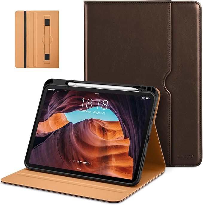 DTTO for iPad (A16) 11th Generation Case 11 Inch 2025, iPad 10th Generation Case 10.9 Inch 2022, Premium Leather Business Folio Stand Cover with Pencil Holder - Auto Wake/Sleep, Dark Brown