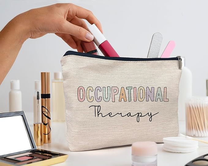 IWXYI Boho Therapist Occupational Therapy Makeup Bag, White, Rectangular, Zipper Closure, Perfect for Everyday Use, Travel, Storage
