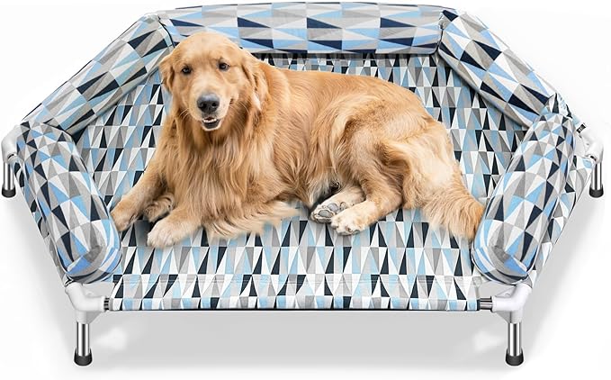Pyowmgd Orthopedic Dog Bed - Beds Bolster,Cooling Elevated Dog Beds with Metal Frame,Raised Dogs Bed,Easy to Assemble,Up to 130 lbs,X-Large (51" L x 32.3" W x 7.8" Th)