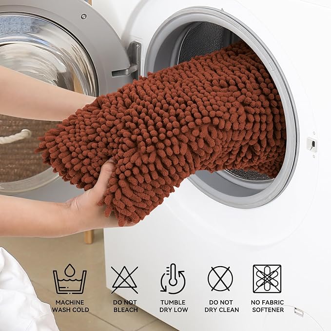 Bcoimo 36"×24" Absorbent Bath Mat, Non-Slip with Backing Chenille Bath Rug and Machine Washable Bathroom Mat Quick-Dry Design. Ideal for Bathroom and Tub Areas