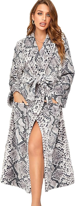 RONGTAI Womens Bathrobe Ladies Fleece Plush Warm Long Robes Fleece Nightgown Sleepwear