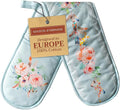 Maison d' Hermine Double Oven Mitts 100% Cotton 7"x35" Double Oven Mitt Heat Resistant BBQ Cooking Gloves with Loop, Baking, Grilling, Home, Kitchen, Handling Hot Pans Spring Summer (Ibiza)
