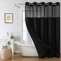 eachope Black No Hook Shower Curtain with Snap-in Fabric Liner Set,Waffle Weave Shower Curtains for Bathroom,Hotel Luxury Decor Bathroom Curtain Set,Waterproof & Washable,71Wx74H