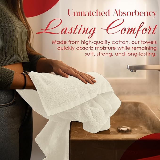RIVERSIDE Pack of 8 Towels Set, 2 Large Bath, 2 Hand, 4 Face Washcloths, 100% Cotton Hotel Quality, Super Soft, Quick Dry, Highly Absorbent Perfect for Bathroom, Cannoli Cream