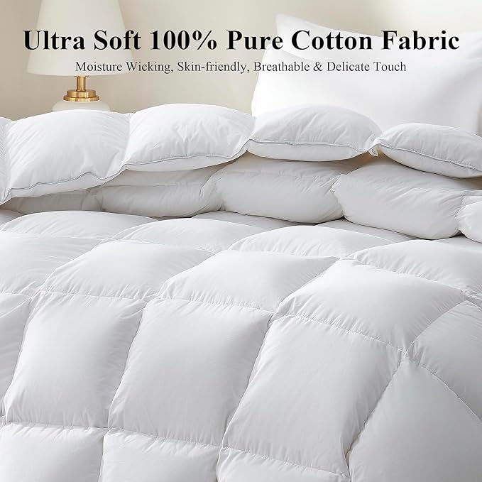 Ubauba Goose Feather Down Fiber Comforter King Size - All Season White Fluffy Duvet Insert - Luxurious Hotel Bedding Comforter - Ultra Soft 100% Cotton Cover, Medium Warmth (106x90 Inch)