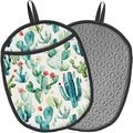 Pot Holders 2 Pack Silicone, Cotton Lining, Heat Resistant to 500°F (260°C), Non-Slip Grip, 7.5"x9.4" Oval Kitchen Hot Pads for Oven, Cooking (Cactus Flower, Potholders)