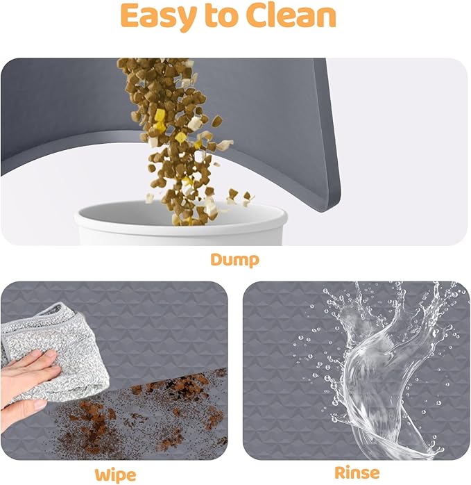 Bartuke Cat Food Mat, 51" x 25.6" Extra Large Silicone Pet Feeding Mat with Raised Edge Pet Placemat for Food and Water Bowl Non-Slip, Easy to Clean, Floor Protection (Dark Grey)