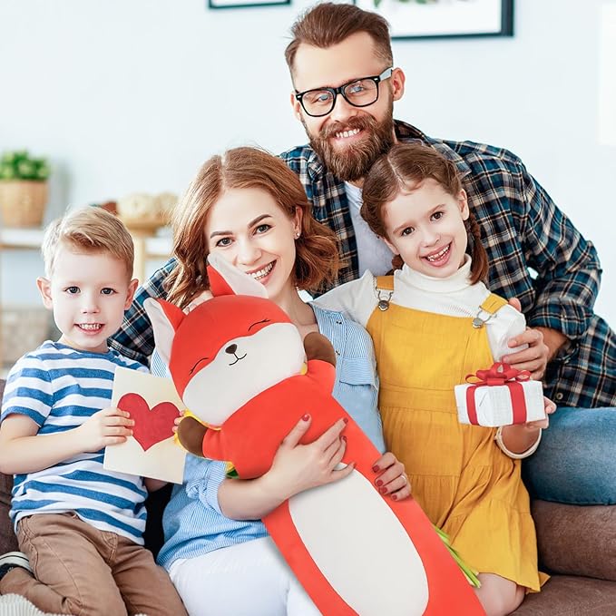 Dalmao 22 inch Orange Fox Stuffed Animal, Soft Long Pillow Doll, Cute Fox Plush Hugging Pillow Plushies Toy Gift for Kids, Boys Birthday,Valentine