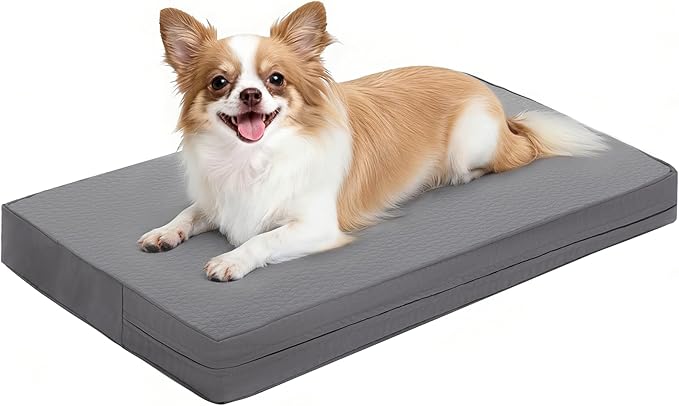 Vonabem Small Dog Bed Waterproof Crate Pad 24 inch Washable with Removable Cover Reversible, Puppy Cat Beds Orthopedic, Outdoor Durable Leather Anti-Slip Kennel Pads 23"x17" Grey