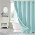 MitoVilla Teal Long Shower Curtain Liner Set 72 x 80, No Hooks Needed 80 inch Long Heavyweight Waffle Fabric Shower Curtain Set with Snap-in Liner for Aqua Hotel Grade Spa-Like Bathroom Decor