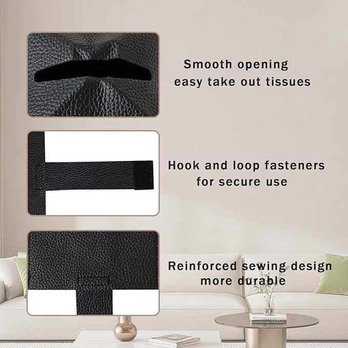 Hapforever 1PC Square Tissue Box Cover, PU Leather Square Tissue Box Holder with Bottom Belt Modern Tissue Box Organizer for Bathroom/Car/Hotel/Office (5.25”x5.25”x5”, Black)