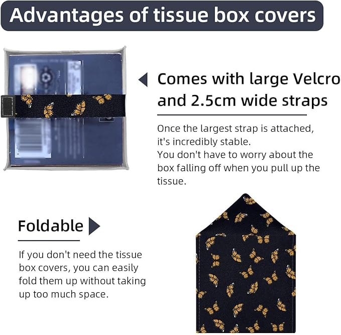 2 Pack Butterfly on Black Background Tissue Box Cover Holder - Leather Decorative Organizer for Tabletop, Bathroom, Car, Office