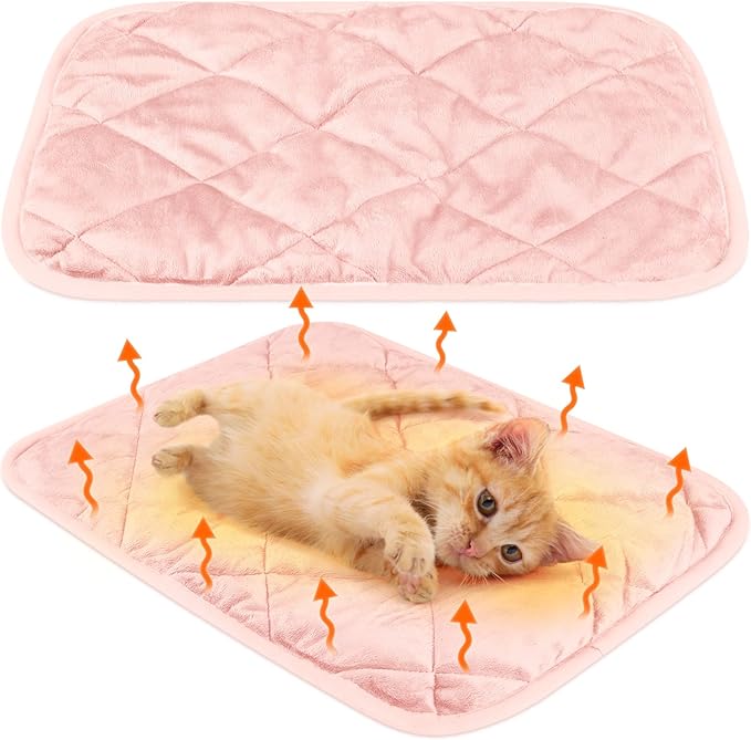 Clysee 2 Pack Self Heating Cat Mat Self Warming Pet Pads Washable Kennel Mat Dog Crate Pad Reflects Body Heat Non Skid Cat Thermal Pads for Puppy Indoor Outdoor(Pink,16 x 20 Inches)