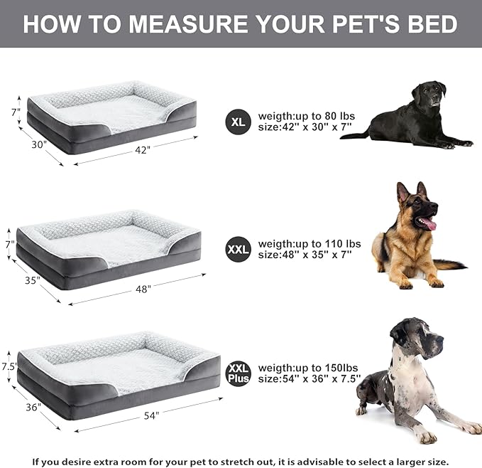 LEXTRO Orthopedic Dog Bed for Large Dogs, Egg Crate Foam Bed for Large Dogs, Equipped with Removable Waterproof Pillow Cover and Anti-Slip Bottom, Pet Bed
