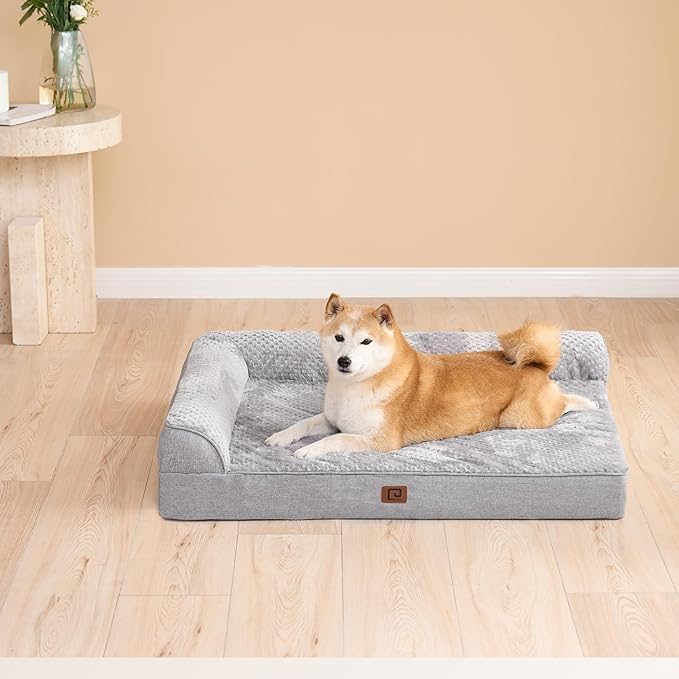 EHEYCIGA Orthopedic Dog Bed Medium Size Dogs, Memory Foam Dog Bed with Washable Removable Cover, Waterproof Pet Sofa Couch for Crate with Nonskid Bottom, 30x20x6, Grey