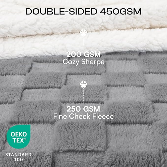Luciphia Waterproof Dog Blanket for Large Dogs Washable Soft Sherpa Fleece Cat Blankets with 3D Jacquard Cozy Calming Reversible Bed Couch Protector Furniture Protection for Pet,Gray White, 85x57 inch