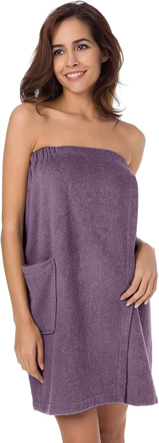 SIORO Women Bath Towel Wrap Robe, Soft Cotton Terry Spa Cloth, Plush Adjustable Closure for Shower, Travel, Pool, Gym