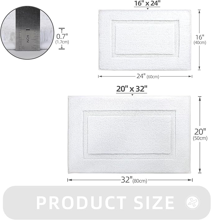 ZOESIOER Bathroom Rugs Sets 2 Piece, Ultra Absorbent Soft Bath Rug, Machine Washable Microfiber Non-Slip Bath Mat for Bathroom Floor, Tub, Toilet, Shower Room, White