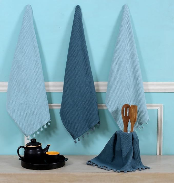 ACCENTHOME 100% Cotton Waffle Weave Kitchen Towel Set of 4 Super Soft Absorbent Tea Towels | Durable Cleaning Dish Cloths Perfect for Mess & Quick Drying Dishes Rags 18x26 inches in Teal Color