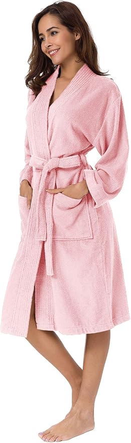 SIORO Women Terry Cloth Bath Robes with Pockets, Soft Long Cotton plush Kimono Wrap Bathrobe, Spa, Fuzzy Female nightgrown