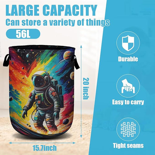 Astronaut Space Laundry Basket, Laundry Hamper Collapsible Oxford Cloth with Handle Clothes Toy Storage Bin for Bathroom Laundry Room Bedroom 15.7 X 20 Inch