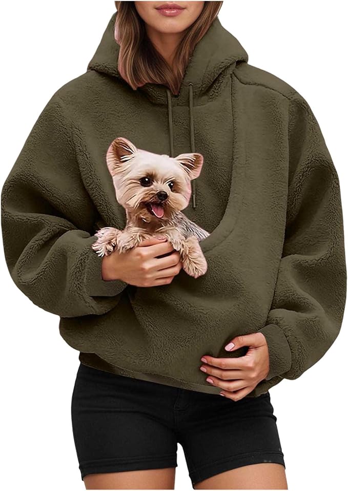 LBECLEY Hoodie with Dog Pouch Oversized Pet Hoodies Carrier Large Pocket Hooded Sweatshirt for Puppy Kitten Dogs Holder