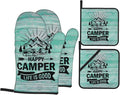 Happy Camper Oven Mitts and Pot Holders Sets of 4,Resistant Hot Pads with Polyester Non-Slip BBQ Gloves for Kitchen,Cooking,Baking,Grilling