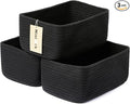 MiniArk Small Storage Baskets for Organizing | Closet Organizer Bins | Shelf Toy Basket | Woven Rope Baskets | Cube Decorative Box | Shallow Basket | 11.5x7.5x4.7” | 3 Packs Black